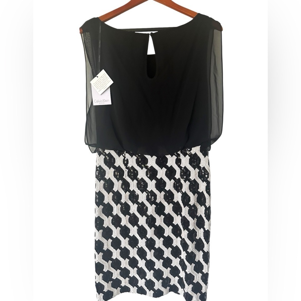 NWT Calvin Klein Black and White Sheath Sequined Mini Dress - Picture 9 of 10